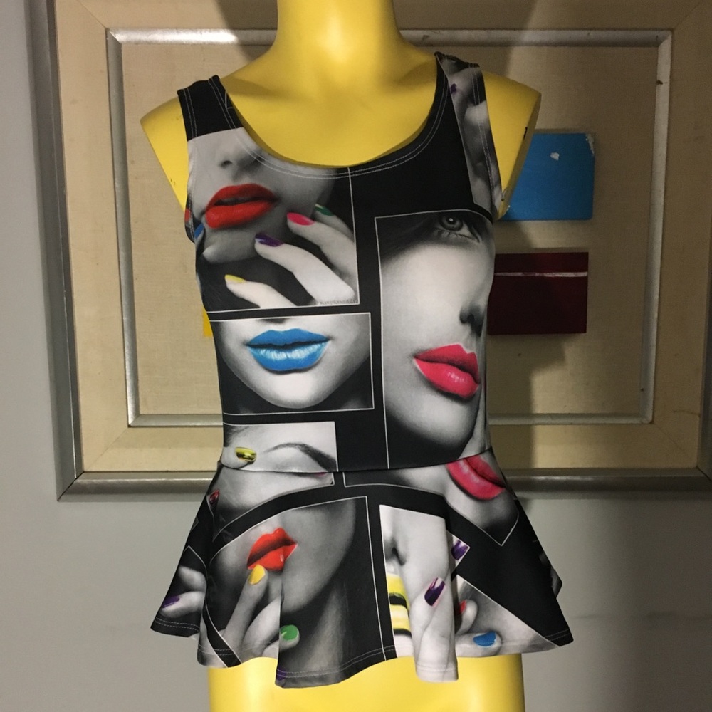 Peplum Black/White Color Pop Nails & Lips Top